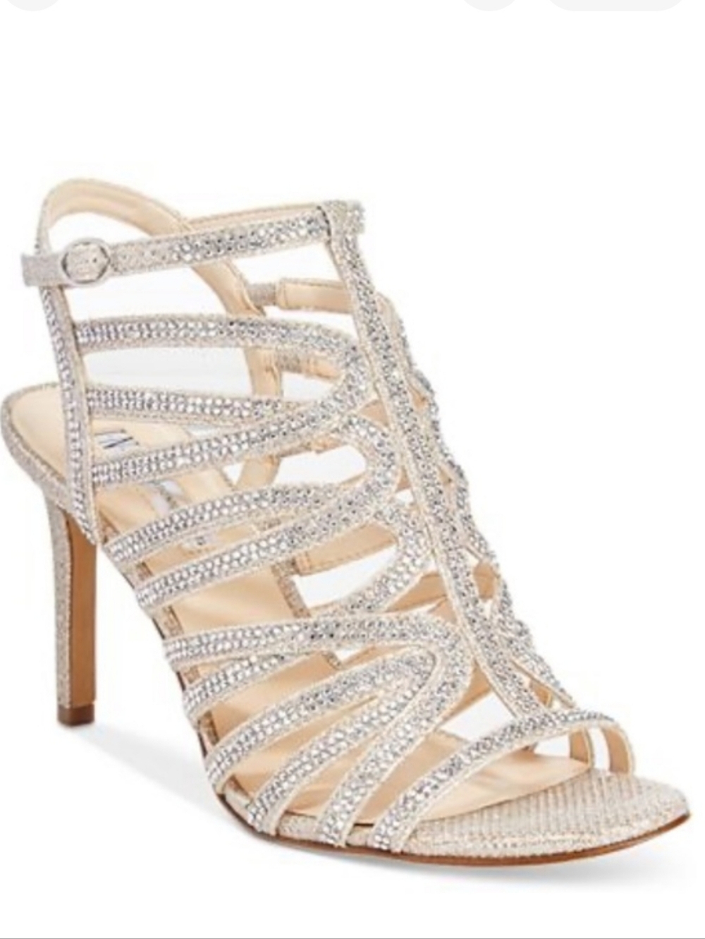 INC Women's Gawdie Caged Heels 6.5 Silver Sparkle Champaign